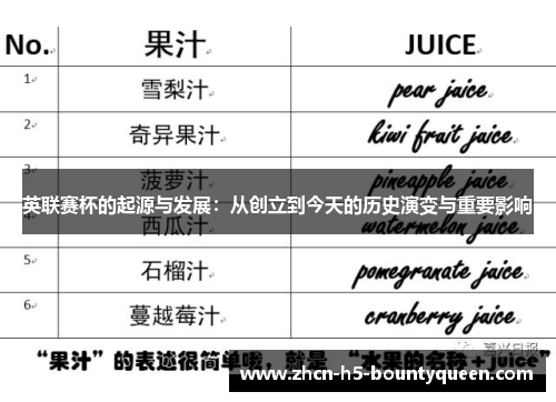 英联赛杯的起源与发展:从创立到今天的历史演变与重要影响 英联赛杯的起源与发展:从创立到今天的历史演变与重要影响
